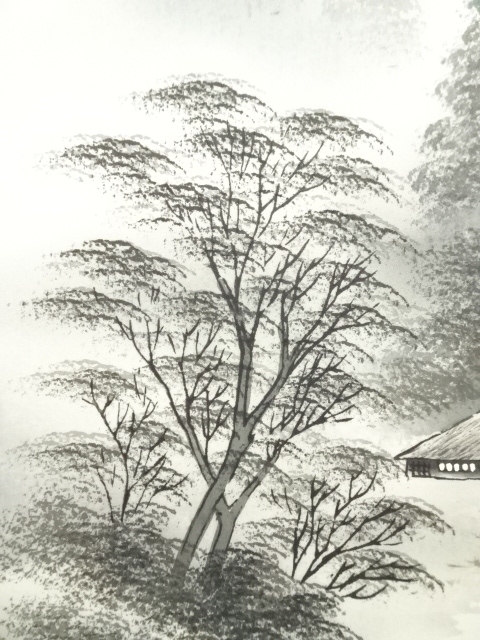 道具 ] - 道具 白樹筆 水墨山水 肉筆絹本掛軸（共箱） | ネット